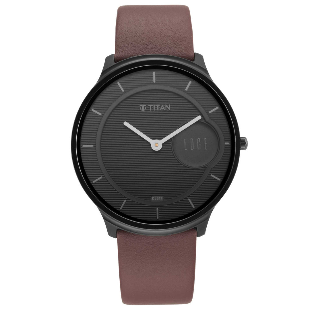 Titan Edge Baseline Black Dial Analogue Leather Strap watch for Men