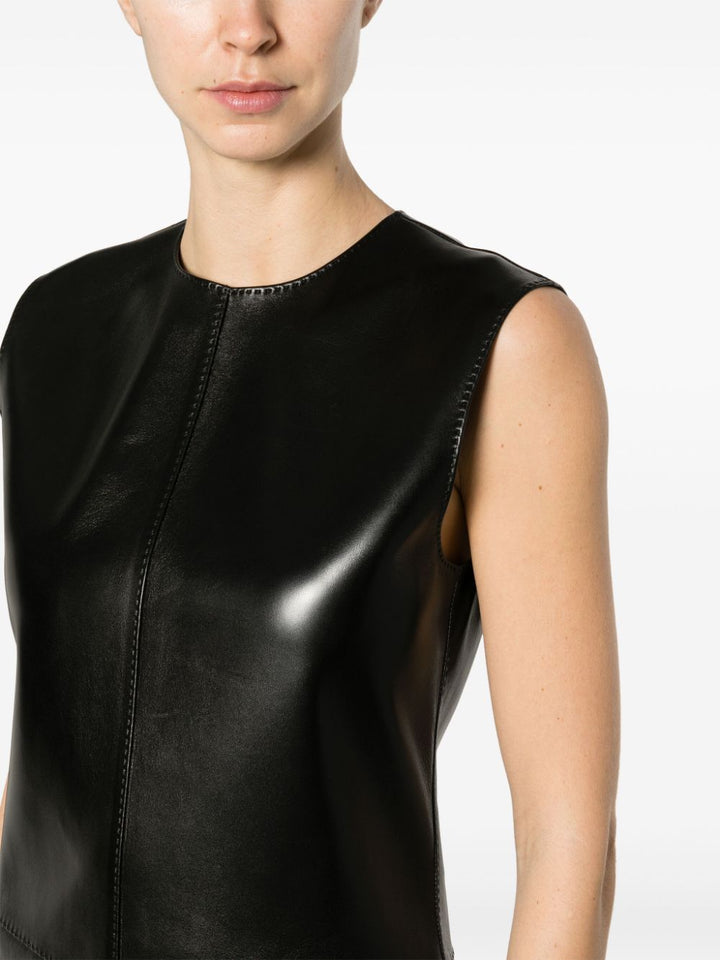 Saint Laurent Black Sheepskin Panelled Sleeveless Dress