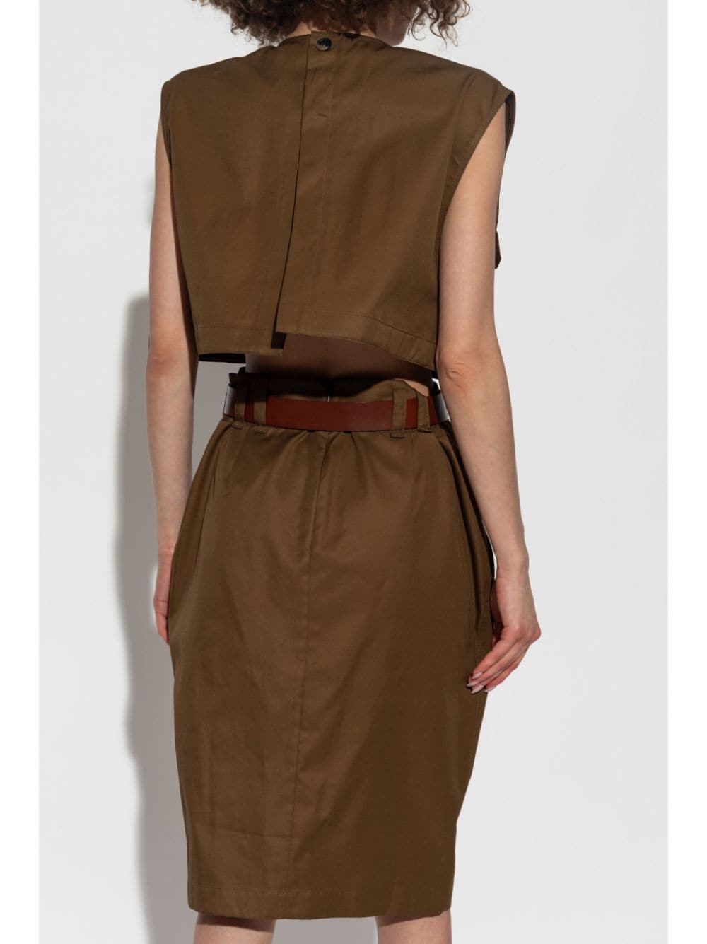 Saint Laurent Brown Cotton Poplin Sleeveless Dress