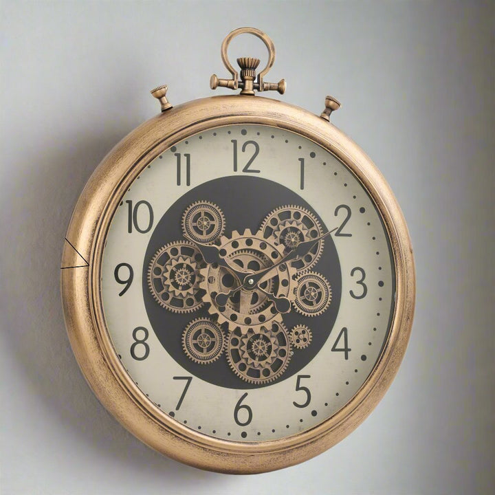 Gold Chronograph Industrial Moving Cogs Wall Clock