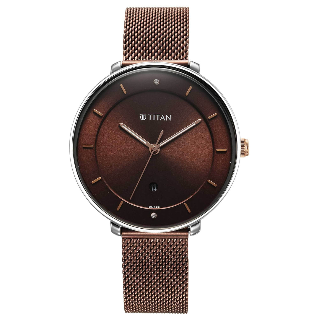 Titan Chronograph Watches Titan Noir Brown Dial Analogue Stainless Steel Strap Watch for Women Brand