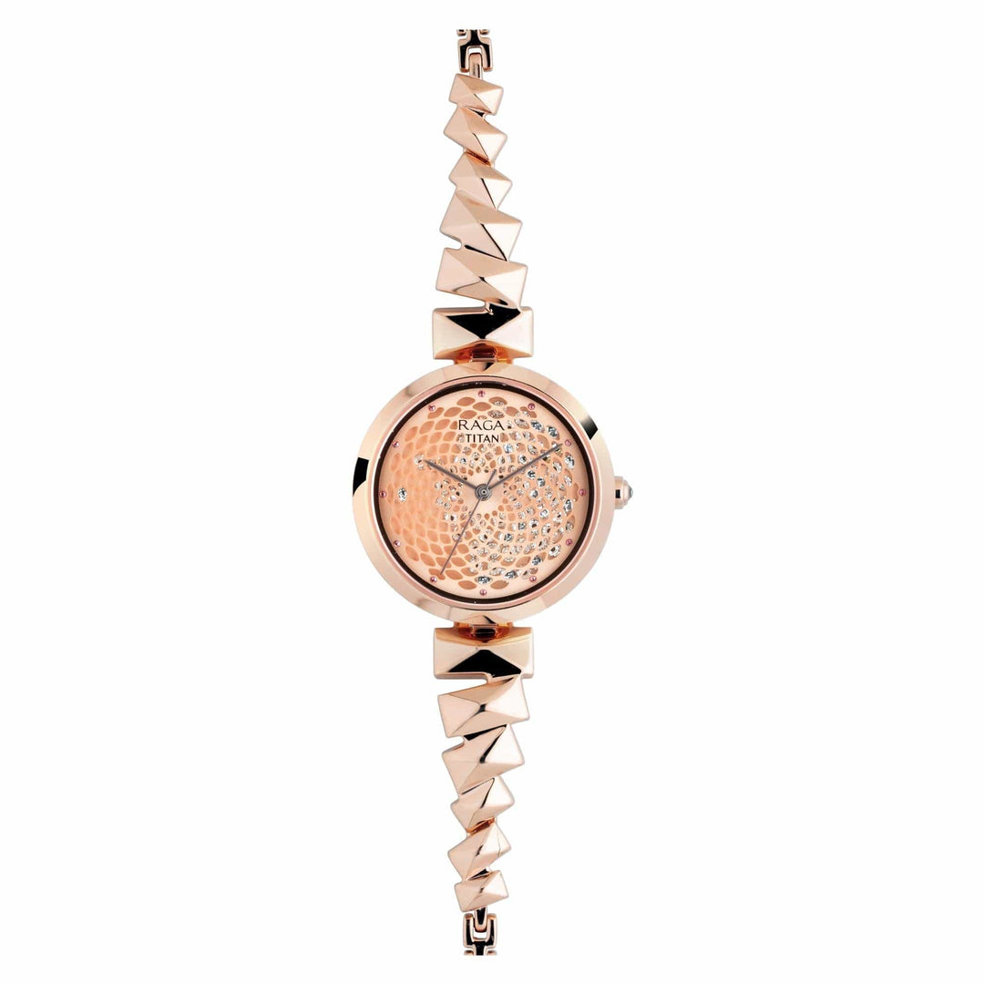 Titan Chronograph Watches Titan Raga Facets Rose Gold Dial Women Watch With Stainless Steel Strap Brand