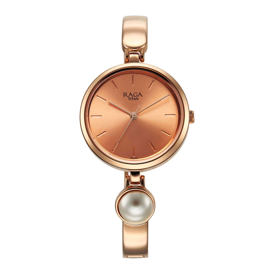 Titan Chronograph Watches Titan Raga Power Pearls Quartz Analogue Rose Gold Dial Metal Strap with pearl Watch for Women Brand