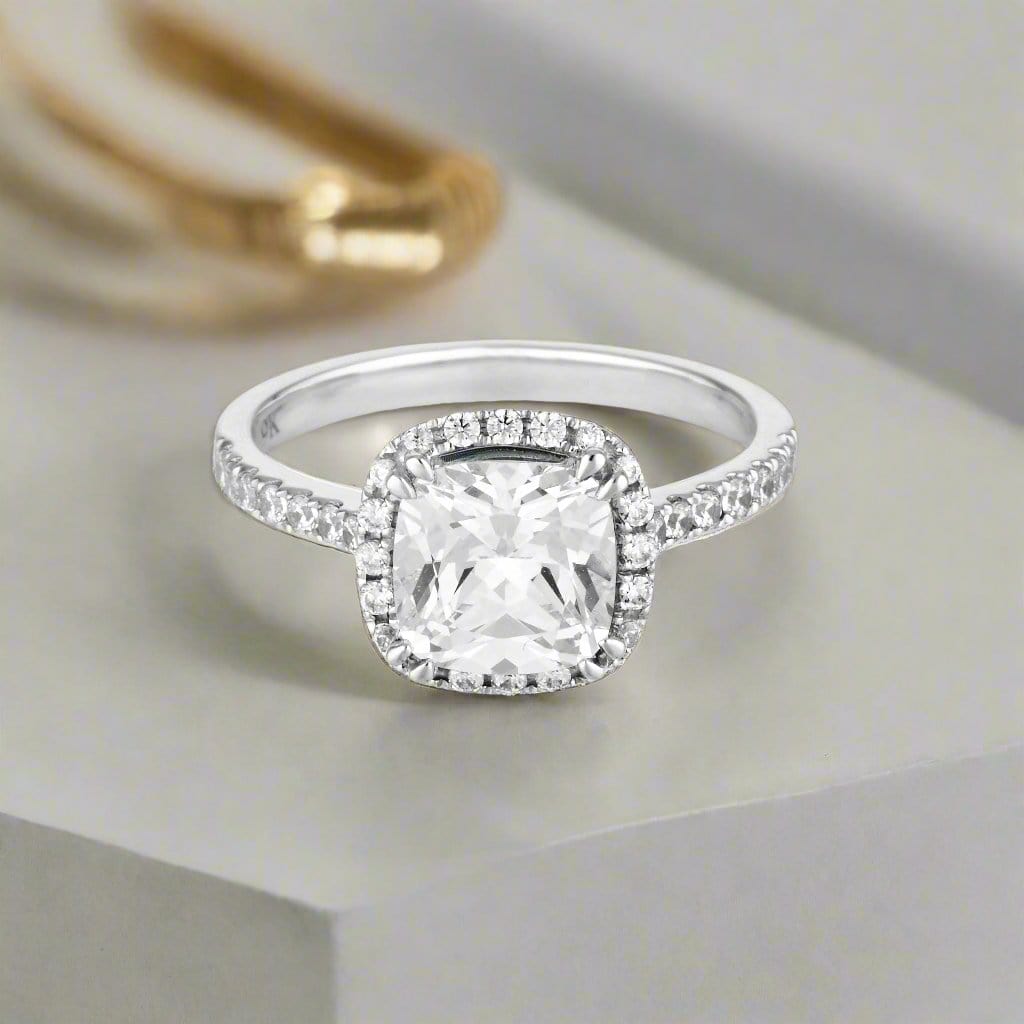 Georgini Ring Georgini Gold Cushion Cut Halo 1.5tcw Moissanite Engagement Ring In 9ct White Gold Georgini Gold Cushion Cut Halo 1.5tcw Moissanite Engagement Ring In 9ct White Gold Brand