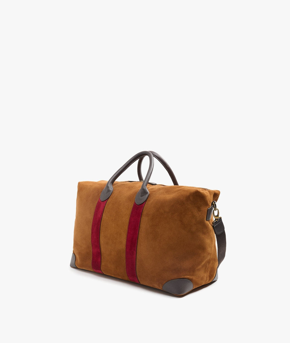 My Style Bags Travel Bags My Style Bags Harvard Twin Deluxe Suede Duffel Travel Bag in Leather/Bordeaux Stripes Unisex Brand