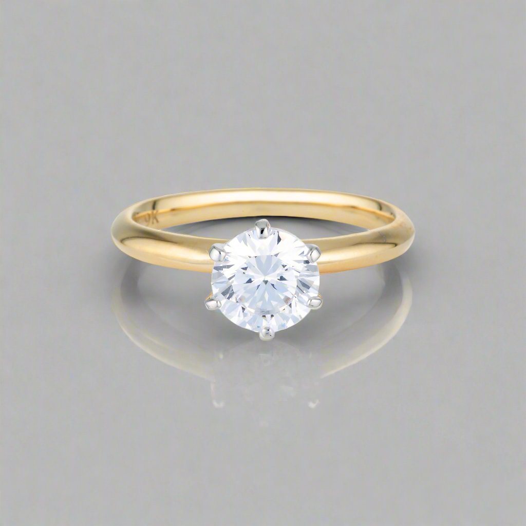 Georgini Gold Round Brilliant Cut 1.25ctw Moissanite Solitaire With Knife Edge Band In Yellow Gold