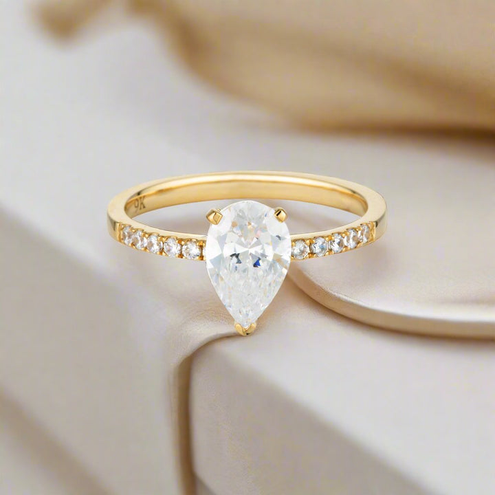 Georgini Gold Pear Cut And Round Brilliant 1.5ctw Engagement Ring In 9ct Yellow Gold